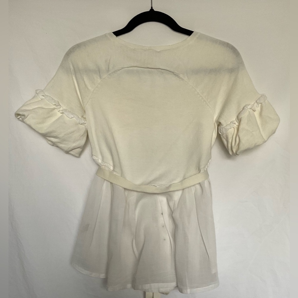 Cream Puff Sleeve Blouse with Ruched Tie Front - Picture 2 of 6